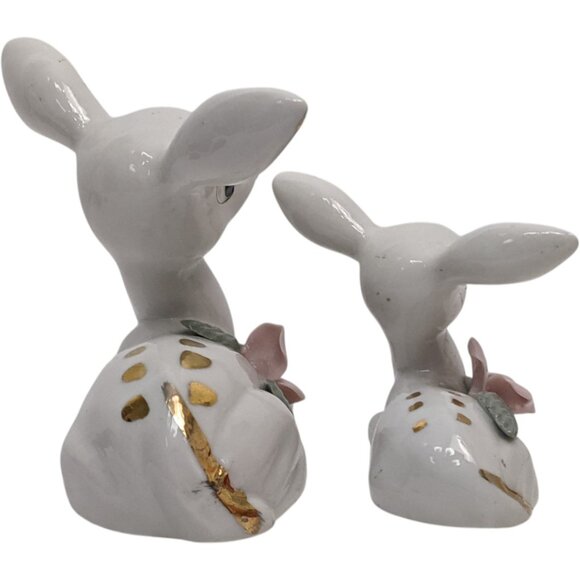 Thames Deer Figurines Set of 2 White Gold Tone Pink Mid Century Vtg Japan - Picture 4 of 16